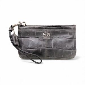 Coach Gray Madison Croc Embossed Leather Zippered Wristlet Wallet EUC